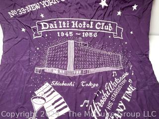 Vintage 1945 Souvenir Scarf from Dai Iti Hotel Club 1945 Shinbashi Tokyo Japan Celebrating Evening with Hiroshi Watanabe & His Stardusters, No 33 New York City.  Some damage.