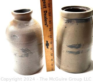 Two (2) American 19th Century Decorated Stoneware Salt Glaze Crocks or Jars. 9" tall