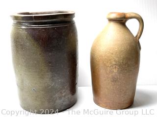 Two (2) American 19th Century Salt Glaze Stoneware Crock or Jar with Handle ~9" tall