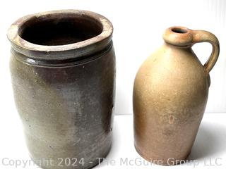 Two (2) American 19th Century Salt Glaze Stoneware Crock or Jar with Handle ~9" tall