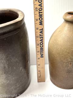 Two (2) American 19th Century Salt Glaze Stoneware Crock or Jar with Handle ~9" tall