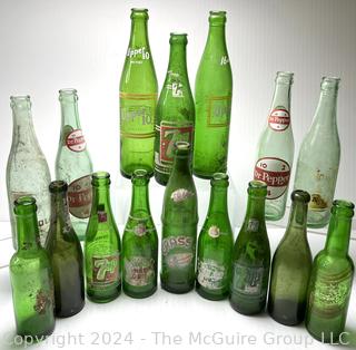 Collection of Green Soda Glass Bottles