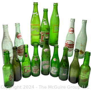 Collection of Green Soda Glass Bottles