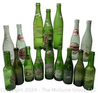 Collection of Green Soda Glass Bottles