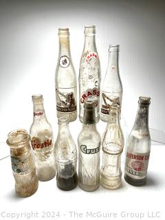 Collection of Clear Glass Soda Bottles Including Crass, Crush & Frostie