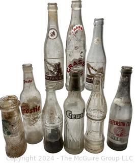 Collection of Clear Glass Soda Bottles Including Crass, Crush & Frostie