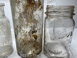 Five (5) Clear Glass Bottles Including (2) Arlington County Dairy (ACD) VA Marcey Bros. Inc, Clarendon Clear Quart Milk Bottles