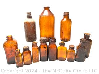 Group of Brown Glass Medicine Bottles