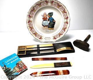 Group of Dutch Theme Plate, Desk Set, Agate Letter Opener, Wallpaper Stamp and Guide Book