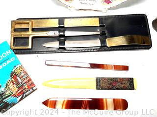 Group of Dutch Theme Plate, Desk Set, Agate Letter Opener, Wallpaper Stamp and Guide Book