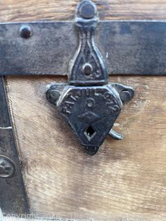 Early American Dome Top Wood Steamer Trunk Chest with Iron Fittings and Bent Wood Handles