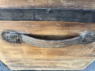 Early American Dome Top Wood Steamer Trunk Chest with Iron Fittings and Bent Wood Handles