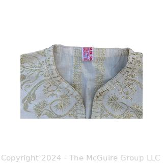 White with Gold Metallic Thread Embroidered Caftan.  Some staining. 