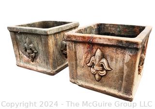 Two (2) Cast Concrete Planters with Fleur-de-Lis