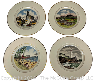 Four (4) The American Scene by Adolf Dehn for B. Altman, First Edition Syracuse Porcelain China Plates