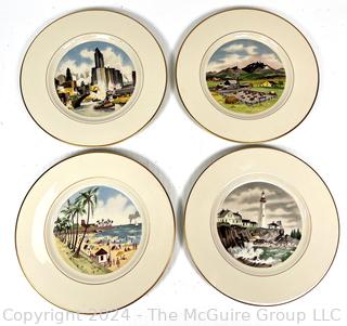 Four (4) The American Scene by Adolf Dehn for B. Altman, First Edition Syracuse Porcelain China Plates