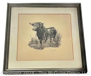 Framed Under Glass Lithograph Titled "Toro de la Marisma" by Artist John Fulton. 24 x 25"