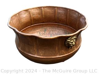 Hammered Copper Planter with Brass Lion Head Handles 