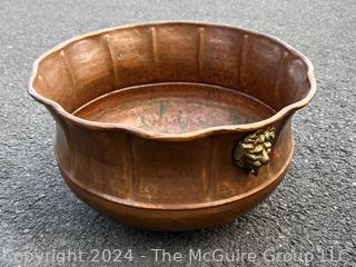 Hammered Copper Planter with Brass Lion Head Handles 