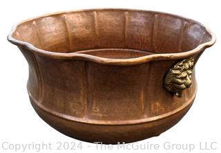 Hammered Copper Planter with Brass Lion Head Handles 