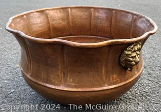 Hammered Copper Planter with Brass Lion Head Handles 