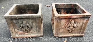 Two (2) Cast Concrete Planters with Fleur-de-Lis