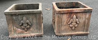 Two (2) Cast Concrete Planters with Fleur-de-Lis