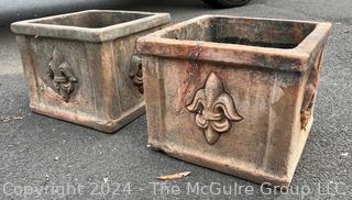 Two (2) Cast Concrete Planters with Fleur-de-Lis