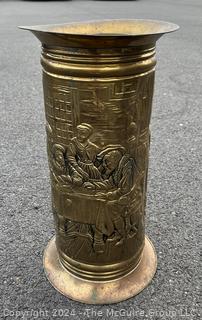 Brass Repousse Umbrella Stand or Cane Holder