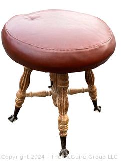 Victorian Piano Stool with Claw Feet Holding Glass Ball. 18" tall.