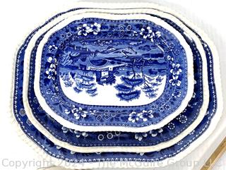 Four (4) English Copeland Spode Tower Blue and White Platters and Bowls