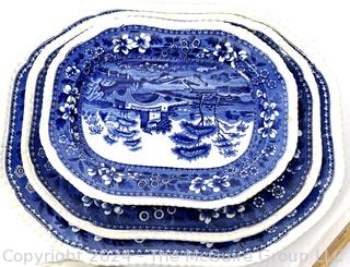 Four (4) English Copeland Spode Tower Blue and White Platters and Bowls