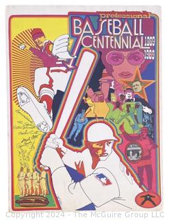 1969  Pop Art 100th Anniversary MLB Baseball Centennial Poster Mounted on Foam Board, 24 3/4 x 32 3/4 in