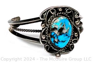 Sterling Silver Cuff Style Bracelet with Turquoise Center 