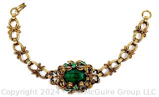 Victorian Chain Link Bracelet with Emerald Green Rhinestone Center