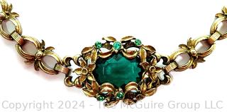 Victorian Chain Link Bracelet with Emerald Green Rhinestone Center