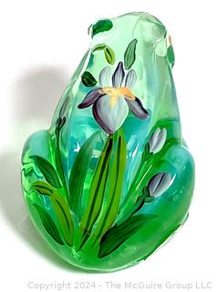 Fenton Green Hand Painted Blown Glass Frog Signed By Artist 