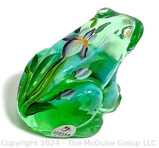 Fenton Green Hand Painted Blown Glass Frog Signed By Artist 