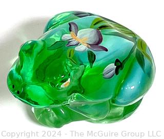 Fenton Green Hand Painted Blown Glass Frog Signed By Artist 