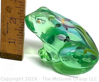 Fenton Green Hand Painted Blown Glass Frog Signed By Artist 