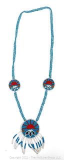 Native American Bead Necklace with Center Medallion