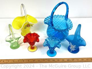 Six (6) Hobnail Art Glass Baskets and Decorative Items