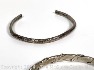 Collection of Bangle Bracelets, One Marked Sterling, Mexico.  17.4 grams