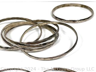 Collection of Bangle Bracelets, One Marked Sterling, Mexico.  17.4 grams