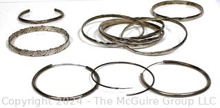 Collection of Bangle Bracelets, One Marked Sterling, Mexico.  17.4 grams