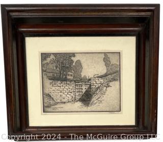 Framed Under Glass Black & White Illustration of Great Falls Canals.  12 x 14"