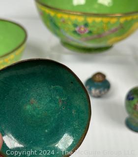 Six (6) Pieces of Cloisonne Enamel Items Including Bowls and Vases