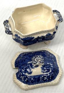 Two (2) Copeland England Stone Tower Porcelain Pieces Including Lidded Tureen and Plate 