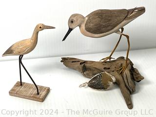 Three (3) Hand Carved Painted Birds Figures