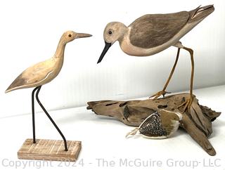 Three (3) Hand Carved Painted Birds Figures